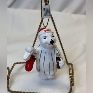 Coca-Cola Polar Bear Hanging a Stocking Ornament• NWT